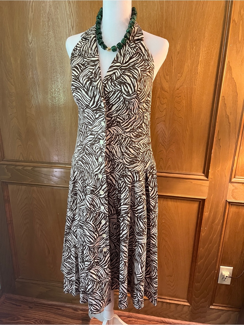 Sz 8P Madison Leigh Animal Print Ivory & Brown Halter Dress